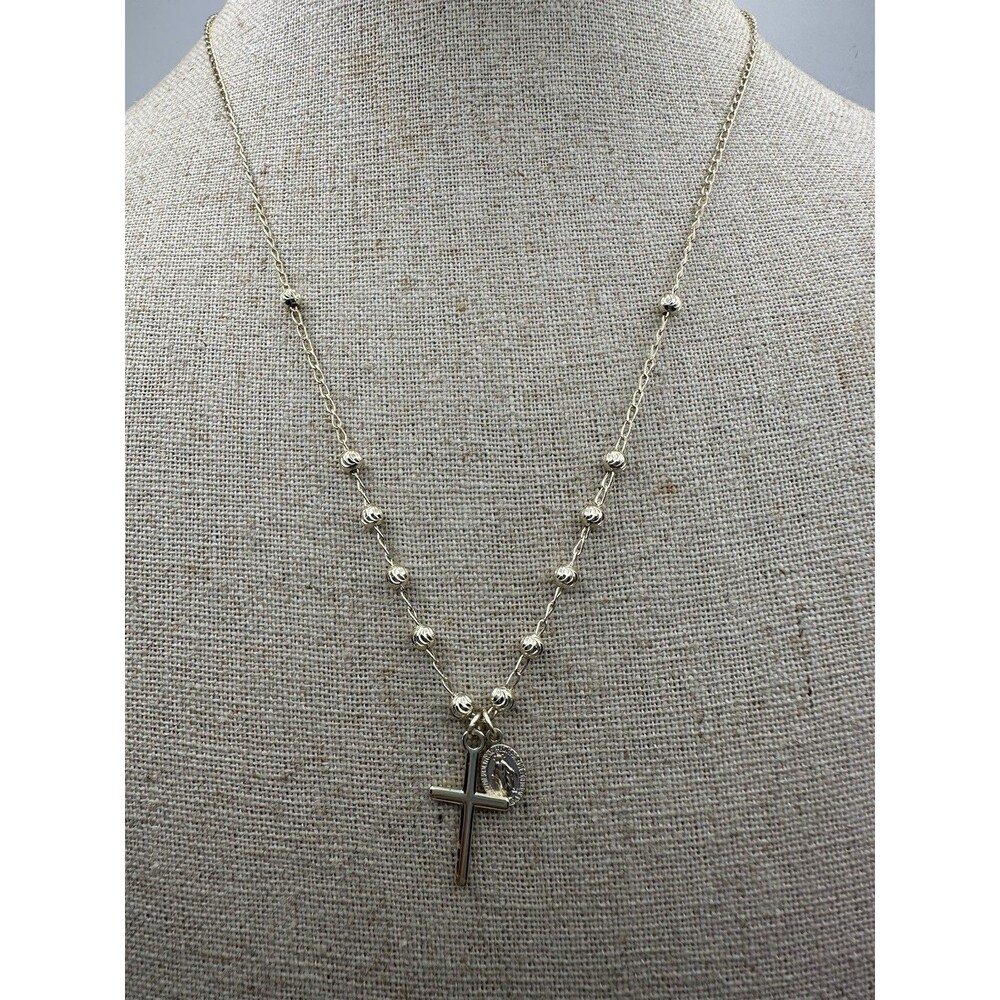 Gold Over Sterling Silver Rosary Cross Necklace 18”